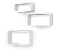 SONGMICS estantes para Libros Juego de 3 CDs Estanterías de Pared Cubos Retro Blanco LWS97W