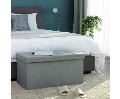 SONGMICS Baúl Puff Plegable Taburete de almacenaje Gris Tela de lino 76 x 38 x 38 cm LSF41G