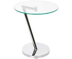Relaxdays Mesa Auxiliar Redonda, Mesita Café, Cristal-Acero Cromado, 52 x 45 x 45 cm, Plateado, Plata