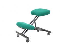 PIQUERAS Y CRESPO Modelo Mahora - Taburete de oficina ergonómico fijo, regulable en varias posiciones y con ruedas - Asiento tapizado en tejido BALI color verde (CON RODILLERA)