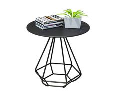 WYJW Sofá Simple Mesa Auxiliar Pequeña Mesa Redonda Sala de Estar Balcón Mesita de Noche de Hierro Forjado Mini Mesa de Centro Circular, Negro, tamaño Opcional