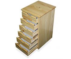 KMH, Cajonera con ruedas, 6 cajones, pino macizo, color natural (#201124)