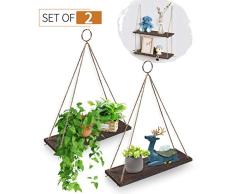 AGSIVO Baldas Flotantes, Estante de Pared Decorativa de Techo con Fijación de Cuerda De Madera Estilo Nórdico (2PCS)