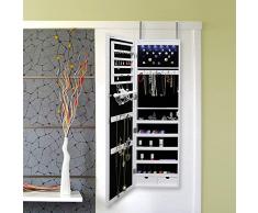 SONGMICS LED Joyero Espejo Armario Guardajoyas con Cerradura Montado en Pared Colgado en Puerta JBC93W