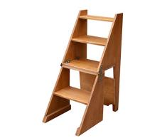 Escalera de tijera de madera maciza, taburete plegable Silla de taburete de madera maciza, taburete de escalera creativo Taburete de escalera multifuncional Silla de escalera de doble uso para ofici