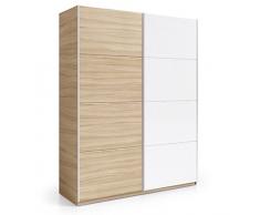 Habitdesign (ARC184W) - Armario 2 puertas correderas, Color nature y blanco brillo, dimensiones 180 cm x 200 cm x 63 cm