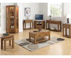 The One Oakville - Mueble de Esquina Alta de Roble Macizo, 1 Puerta, 1 cajón, Armario y Unidad de exposición, Acabado: Roble rústico Oscuro – Comedor – Muebles de salón
