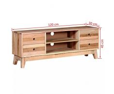 Tidyard Mesa para TV con 4 Ruedas Mueble TV Salón Mesa Televisión Mueble Comedor Aparador Mesa Baja Armario Auxiliar Armario de Cajones Estilo Retro Madera Maciza Reciclada Beige 120x30x45cm