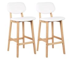 WOLTU BH51ws-2 Juego de taburetes de Bar Bien Acolchado Asiento y Respaldo de Cuero Artificial Silla de diseño Madera Blanco