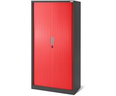 Juego de 2 Armario persiana T001, Armario archivador, Armario de oficina, Armario universal, Armario reversible, Armario de oficina con puertas enrollables (antracita/rojo)