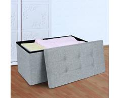 Songmics 76 x 38 x 38 cm Taburete Plegable para almacenaje Lino Gris claro LSF47G