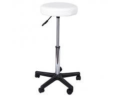 Songmics Taburete de bar Taburete de trabajo acolchado con ruedas, regulable en altura Blanco LJB61W