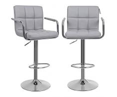 Songmics 2 x Taburete de bar Regulable en Altura y Giratorio Cromado Cuero Sintético Gris LJB93G