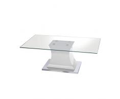 DRW Mesa de Centro de Cristal, Madera y Metal en Transparente, Blanco y Cromado