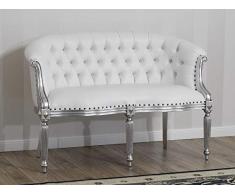 SIMONE GUARRACINO LUXURY DESIGN Sofá Isabelle Estilo Barroco Moderno 2 plazas Color Hoja Plata Eco-Piel Blanca Botones Crystal Sw