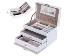 Songmics Caja Joyero Joyas Aretes Dijes anillo de la pulsera joyería caja de almacenamiento de regalo collar w / 3 capas JBC126W