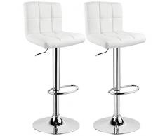 WOLTU 2X Taburete de Bar Silla de Bar Cuero Sintético Muebles Cocina Taburete Alto Regulable en Altura con Respaldo Sillas Alta Taburetes Tapizado Blanco BS9108