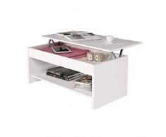 Samblo Argus - Mesa de centro elevable de melamina, color blanco, 100 x 50 x 42 cm