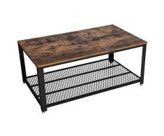 Vasagle LCT61X - Mesa de Centro en diseño Industrial, para la televisión, para el salón, con Gran Estante, Patas Regulables, Protege el Suelo, con Estructura de Metal, Estable, fácil de Montar