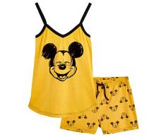 Disney Lounge Wear - Set de pijama para mujer, 100% algodón, Mickey Mouse y Minnie Mouse Amarillo Mostaza M
