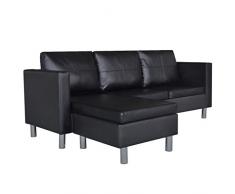 vidaXL Sofá Modular de 3 Plazas en Forma Cuero Artificial Negro Sillon Salón