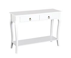 HOMCOM Mesa Consola Aparador Salón Comedor Mueble Recibidor Mesa Auxiliar con Cajones y Estante Diseño Elegante 100x33x76cm Madera Color Blanco Brillo