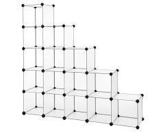 SONGMICS Armario Modular, Zapatero, Estantería, Organizador de Almacenaje de Plástico, 16 Cubos, sin Puertas, para Ropa Juguetes Bolsos, Blanco LPC44L