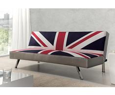 Due-Home - Sofa Cama Clic-clac, Patas cromadas, Acabado en Estampado Bristish, Medidas: 180 85 83cm