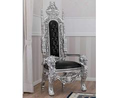 SIMONE GUARRACINO LUXURY DESIGN Trono Lion Estilo Barroco Moderno sillón Color Hoja Plata Eco-Piel Negra con Piedras y Botones Crystal Sw