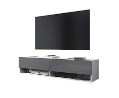 Selsey Wander - Mueble TV Suspendido/Mesa TV/Mueble para Salón (140 cm, sin LED, Blanco/Gris Brillante)