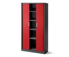 Armario persiana T001, armario universal para archivadores, para despacho, armario persiana transversal con puertas correderas, con cerradura, 185 cm x 90 cm x 45 cm (antracita/rojo)