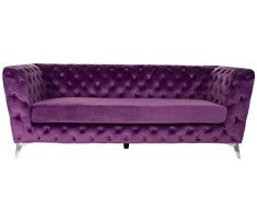 DRW Sofá Capitone de Poliéster y Metal en Lila 213x87x79cm