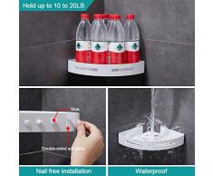 Hoomtaook Estantería de Esquina para Baño Ducha Estanteria Baño Estantería de Esquina para Baño Ducha, Autoadhesivo, Aluminio, Acabado Mate, Estantes, 2 Piezas Blanco