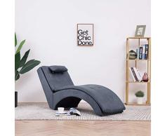Festnight Diván Tumbona Sillón Relax con Almohada de Piel de Ante Sintética Gris 145 x 54 x 72 cm