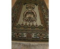 Alfombra de seda hecho a mano con hilos de plata de cachemira. Alfombra antiguo y hermoso para colgar en la pared o pieza central de su sala de estar