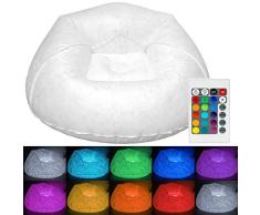 Tronje XL Sillón LED hinchable Asiento 120kg Cambio Color Silla Club Exterior Salón Beanbag Blanco