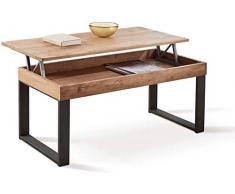 HOGAR24 ES -Odin- Mesa De Centro Elevable Diseño Madera Maciza Natural y Patas Metálicas. Medidas; 100 x 50 x 47cm.