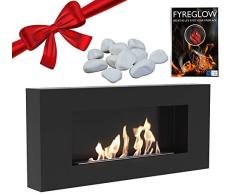 Chimenea de bioetanol de pared Delta Flat – Fyreglow Glow Flame Accesorios 1 g – Piedras Ecorativas 1 kg – Paquete