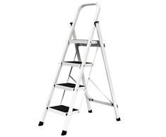 YLLN LJSJT Escaleras de Tijera Taburete de 4 peldaños Escalera Taburete de Seguridad para Adultos/Ancianos Taburete de Cocina/Oficina Peso 150 kg (Color: Blanco)
