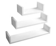 WOLTU Juego de 3 Moderno Estantes de Pared Estantería Baldas Pared CD DVD Estante para Libro Salón Comedor Blanco RG9239ws