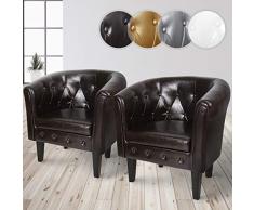 MIADOMODO Sillón Chesterfield | Tapizado en Cuero Artificial con Patas de Madera, Set y Color a Elegir | Butaca de Piel Sintética para Dormitorio y Salón, Sofá Chester 1 Plaza (Juego de 2, Marrón)