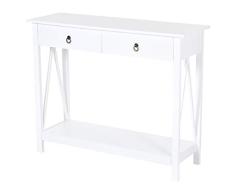 HOMCOM Mesa Auxiliar para la Entrada con 2 Cajones y 1 Estante Inferior para Gran Espacio de Almacenaje para Muebles de Recibidor Tipo Consola Clásica Vintage 106x36x85cm Blanco