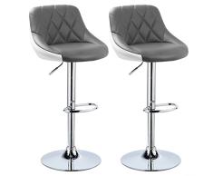 WOLTU 2X Taburetes de Bar con Respaldo Cuero Sintético Taburetes Alto Cocina Regulable en Altura Taburetes Giratorio Sillas Bar Taburete de Trabajo Gris+Blanco BH30grw-2