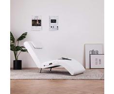 Festnight Diván Tumbona Sillón Relax de Cuero Sintético con Almohada Blanco 144 x 59 x 79 cm