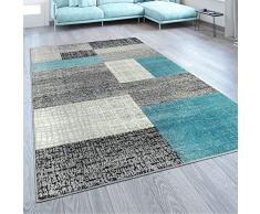 Paco Home Alfombra De Diseño A Cuadros Turquesa Gris, tamaño:160x220 cm