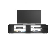 Mesa para TV Lowboard Movie V2, Cuerpo en Negro Mate/Frentes en Negro de Alto Brillo con iluminación LED en Blanco