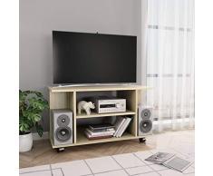 UnfadeMemory Mueble para TV Moderno con Ruedas,Mesa para TV,Mueble de hogar,con 4 Estantes Abiertos,Madera Aglomerada,80x40x40cm (Roble Sonoma)