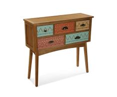 Versa Shikar Mueble Recibidor Estrecho para la Entrada o el Pasillo, Mesa Consola, con 5 cajones, Medidas (Al x L x An) 84,5 x 30 x 90 cm, Madera, Color Marrón