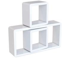 SONGMICS Juego de 3 estantes para Libros CDs Estanterías de Pared Cubos Retro Blanco LWS102
