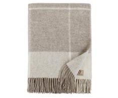 Linen & Cotton Manta Sofa/Mantas de Cama Olivia a Cuadros - 100% Pura Lana Merino, Beige/Natural (140 x 200cm) Plaid/Blanket/Funda Single Matrimonial de Lana Oveja Ideal para el Invierno